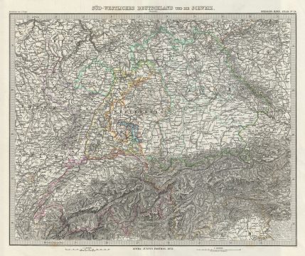 1873 Stieler Map of Southwest Germany and Switzerland