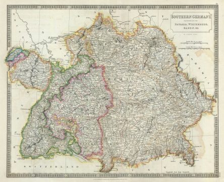 1835 Hall Map of Southern Germany : Bavaria, Wirtemberg, Baden