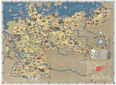 1938 Walter Riemer Pictorial Propaganda / Tourist Map of Germany