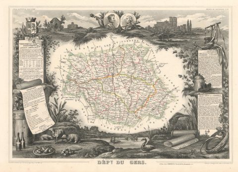 1852 Levasseur Map of the Department du Gers, France (Armagnac Region)