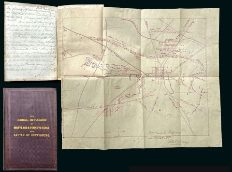 1863 Book and Manuscript Map of the Battle of Gettysburg with Manuscript Notes