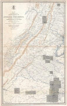 1869 Michler Map of Civil War Battles from Gettysburg, PA to Appomattox, VA