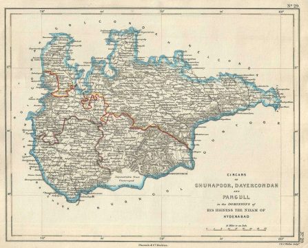 1854 Pharoah Map of the Ghunapoor, Davercondah and Pangull Circars , India