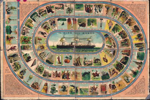 1890 Achille Italian Jules Verne Chromo Game of Goose Board Game