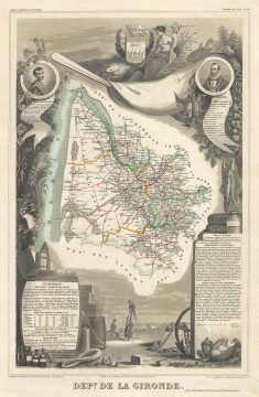 1852 Levasseur Map of Gironde (Bordeaux Wine Region)