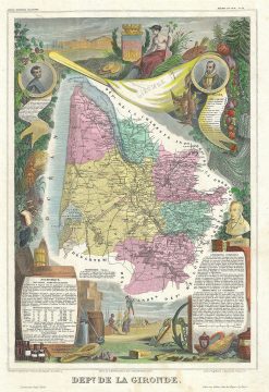 1861 Levasseur Map of Gironde (Bordeaux Wine Region)