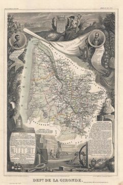1852 Levasseur Map of Gironde (Bordeaux Wine Region)
