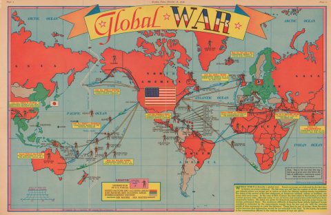 1943 Sundberg Map of the World at War During World War II
