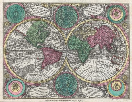 1762 Lotter Map of the World in Hemispheres