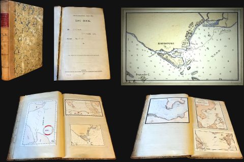 1901 Norcock Logbook of HMS Glory, w/maps of Singapore, Hong Kong