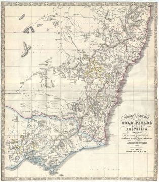 1852 Phillip Map of the Gold Fields of New South Wales, Australia