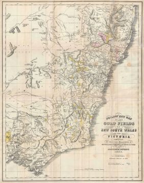 1853 Phillip Map of the Gold Fields of New South Wales, Australia