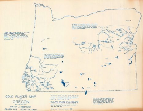 1956 Robertson Cyanotype Map of Oregon Placer Gold Deposits