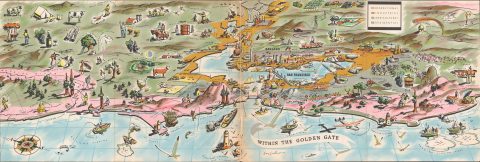 1945 Sullivan Pictorial View or Map of the San Francisco Bay Area, California