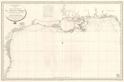 1826 Depot de la Marine Nautical Chart or Maritime Map of the U.S. Gulf Coast