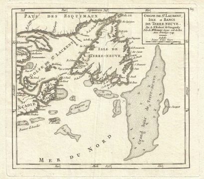 1749 Vaugondy Map of the Gulf of Saint Lawrence and Newfoundland