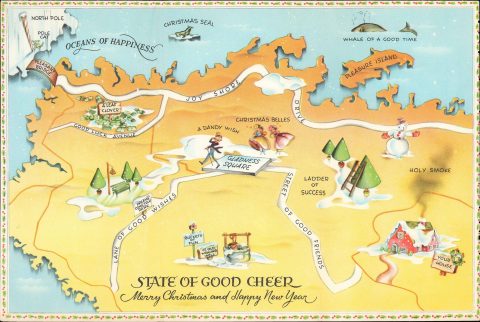 1940 Forget-Me-Not Greeting Cards Map of the State of Good Cheer for Santa