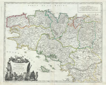 1751 Vaugondy Map of Brittany, France