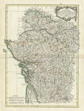 1771 Bonne Map of Poitou, Touraine and Anjou, France