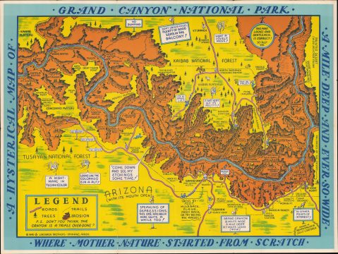 1940 Jolly Lindgren Humerous Pictorial Map of Grand Canyon National Park