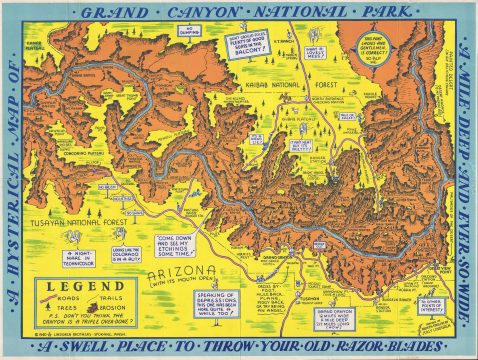 1940 Jolly Lindgren Humorous Pictorial Map of Grand Canyon National Park