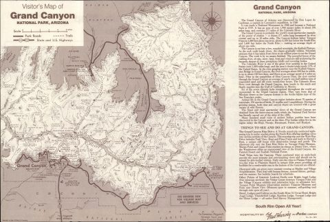 1975 Rand McNally / Fred Harvey Map the Grand Canyon / View of South Rim