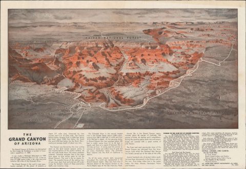 1957 Harvey Bird's Eye View Tourist Map of the Grand Canyon