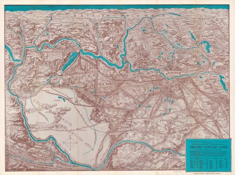1935 Inland American Printing View of Spokane Region, Grand Coulee Dam