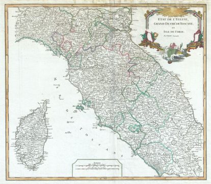 1750 Vaugondy Map of Central Italy (Tuscany and Corsica)