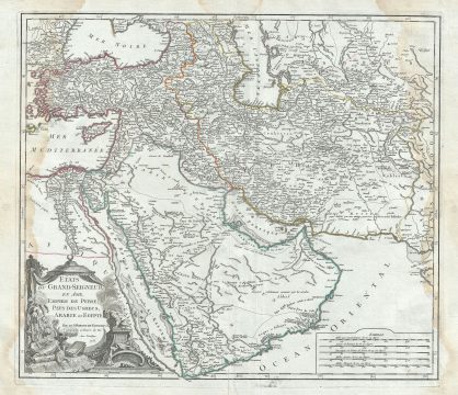 1753 Vaugondy Map of Persia, Arabia and Turkey