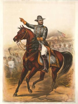 1885 Currier and Ives Civil War Portrait of General Grant and Cincinnati
