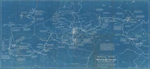 1946 Smith Cyanotype WWII Route Map of the 987th Field Artillery Battalion in Europe