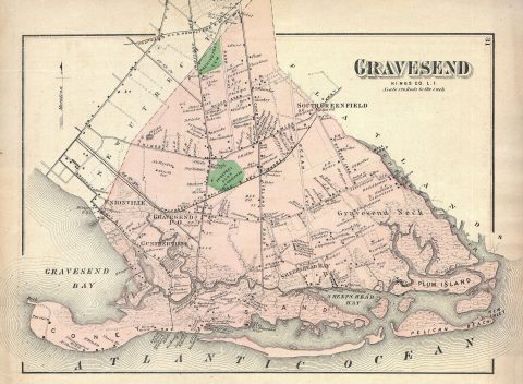 1873 Beers Map of Gravesend, Brooklyn, New York City, includes Coney Island