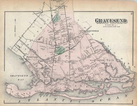 1873 Beers Map of Gravesend (Coney Island), Brooklyn, New York City