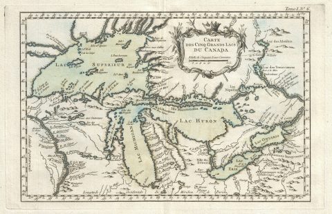 1764 Bellin Map of the Great Lakes (first map to use the term 'Great Lakes')