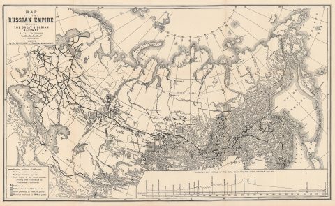 1895 U.S. Government Map of Russia and Trans-Siberian Railway Construction
