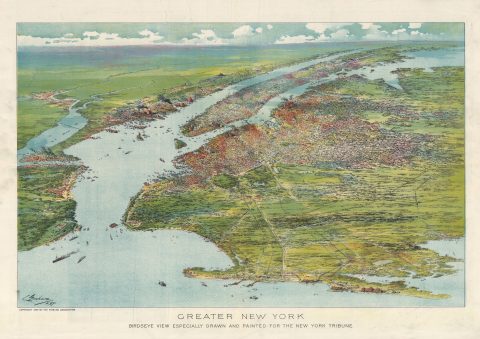 1897 Graham Chromolithograph Bird's-Eye View of New York City