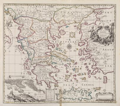 1720 John Senex Map of Greece with a View of Constantinople