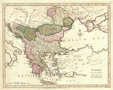 1794 Wilkinson Map of Turkey in  Europe under the Ottoman Empire