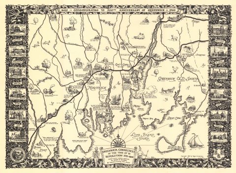 1939 Selchow Pictorial Map of Greenwich, Connecticut