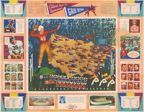 1946 Cheeseman Pictorial Map of United States College Football Team