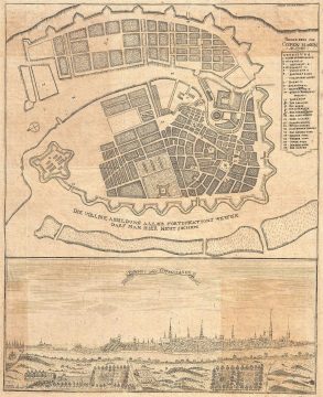 1727 Pontoppidan View and Map of Copenhagen, Denmark