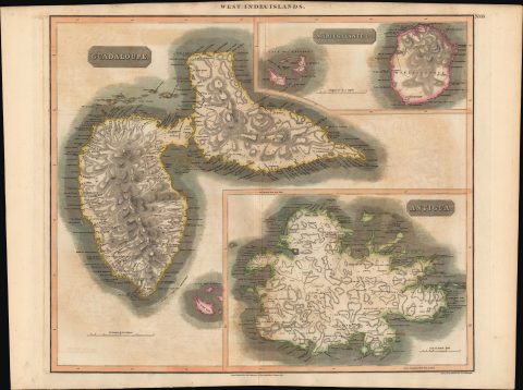 1814 Thomson / Kirkwood Map of Guadaloupe, Antigua, Marie Galante (West Indies)