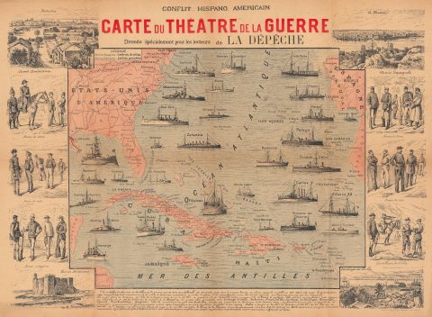 1898 Charaire Pictorial Map of the Atlantic (Spanish-American War)