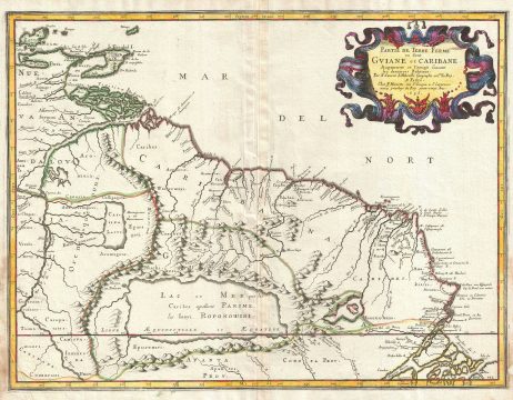 1656 Sanson Map of Guiana, Venezuela, and El Dorado