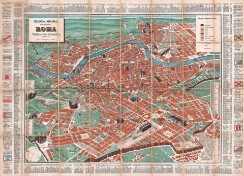 1885 Romolo Bulla Pictorial Map of Rome, Italy