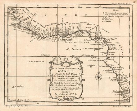 1780 Bellin Map of the Guinea Coast of Africa, from Guinea-Bissau to Angola