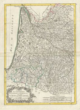 1771 Bonne Map of Gironde and Gascony, France (Bordeaux Wine)