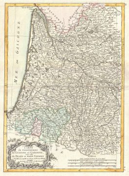 1771 Bonne Map of Gironde and Gascony, France (Bordeaux Wine)