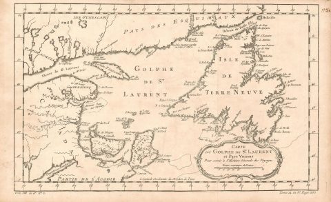 1780 Bellin Map of the Gulf of St. Lawrence, and Newfoundland